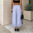 thumbnail image 6 of Palazzo Pants for Women Wide Leg Baggy Casual Balloon Pants Women Elastic Waist Pleated Harem Pants Fashion Vacation Trousers Light Purple S, 6 of 10