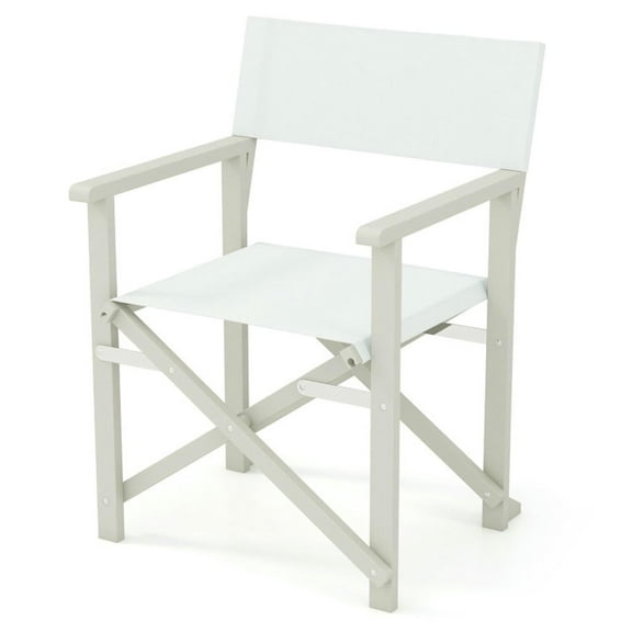 YYAo Outdoor Dining Chairs, Patio Kitchen Dining Room Chairs,Folding Director Chair with Acacia Wood Frame and Machine Washable Oxford Fabric-Off White