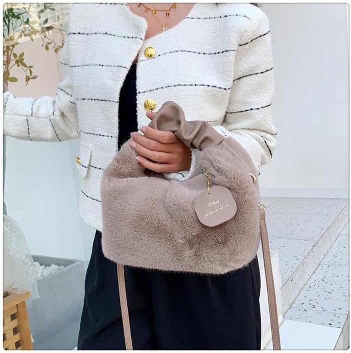 Women Fluffy Tote Bag Plush Shoulder Underarm Bag Faux Fur Crossbody Handbag with Strap Y2K Furry Purse Winter