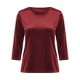 thumbnail image 6 of Tops for Women 3/4 Sleeve Round-Neck Velvet Solid Color Casual T-shirt Watermelon Red S, 6 of 6