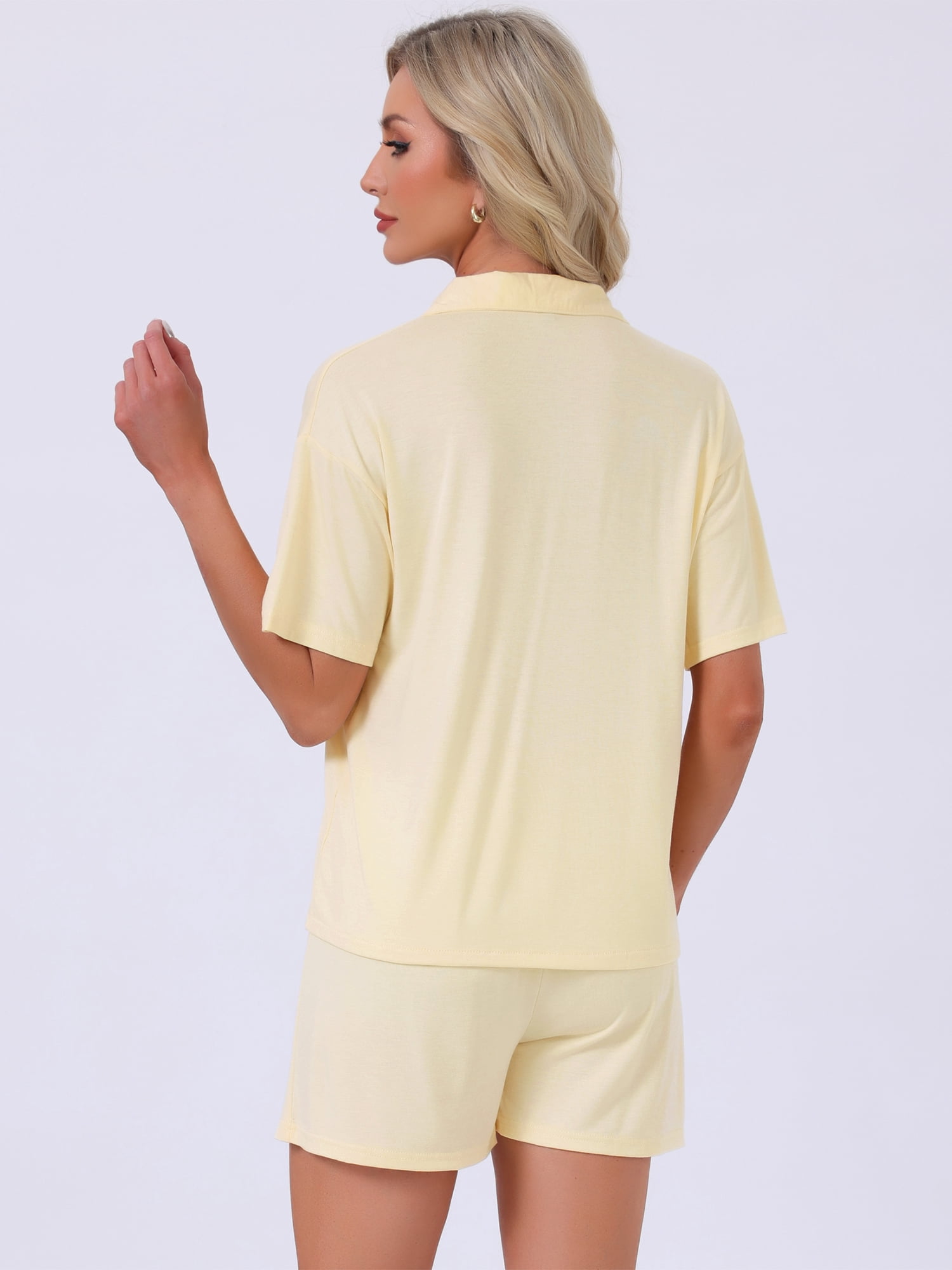 DARING DIVA Women's Solid Pajama Sets Short Sleeves Cute Soft Elastic M Light Yellow