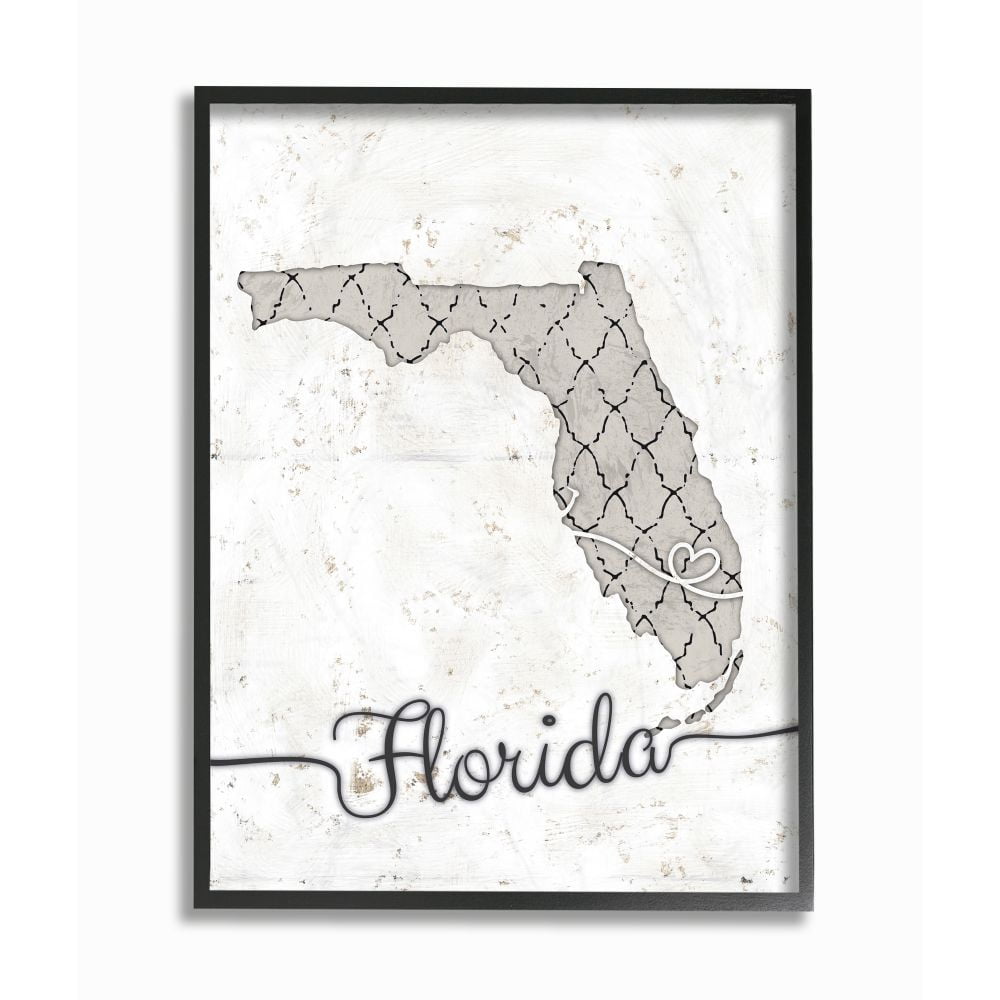 Stupell Industries Florida Patterned Grey US State Design Framed Wall Art by Ziwei Li