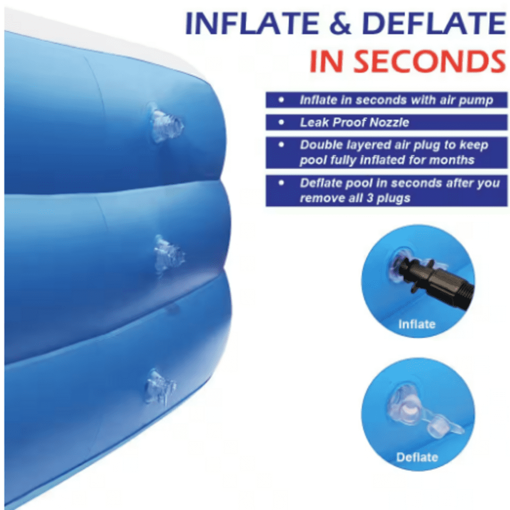 10 ft. x 6 ft. Rectangular Inflatable Swimming Pool, Above Ground PVC Outdoor Pool, Blue
