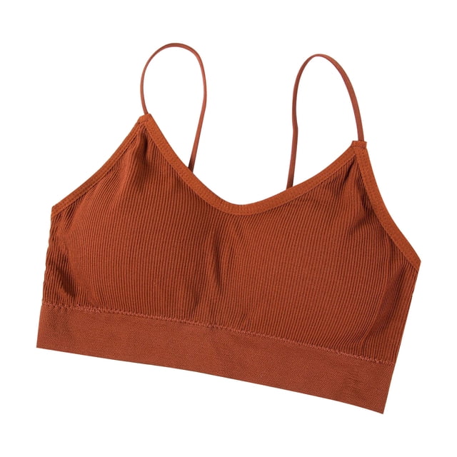 Aayomet Sports Bra Color Thread Tube Top Chest Pad Beautiful Strap Sling Underwear Bra (Brown, L)
