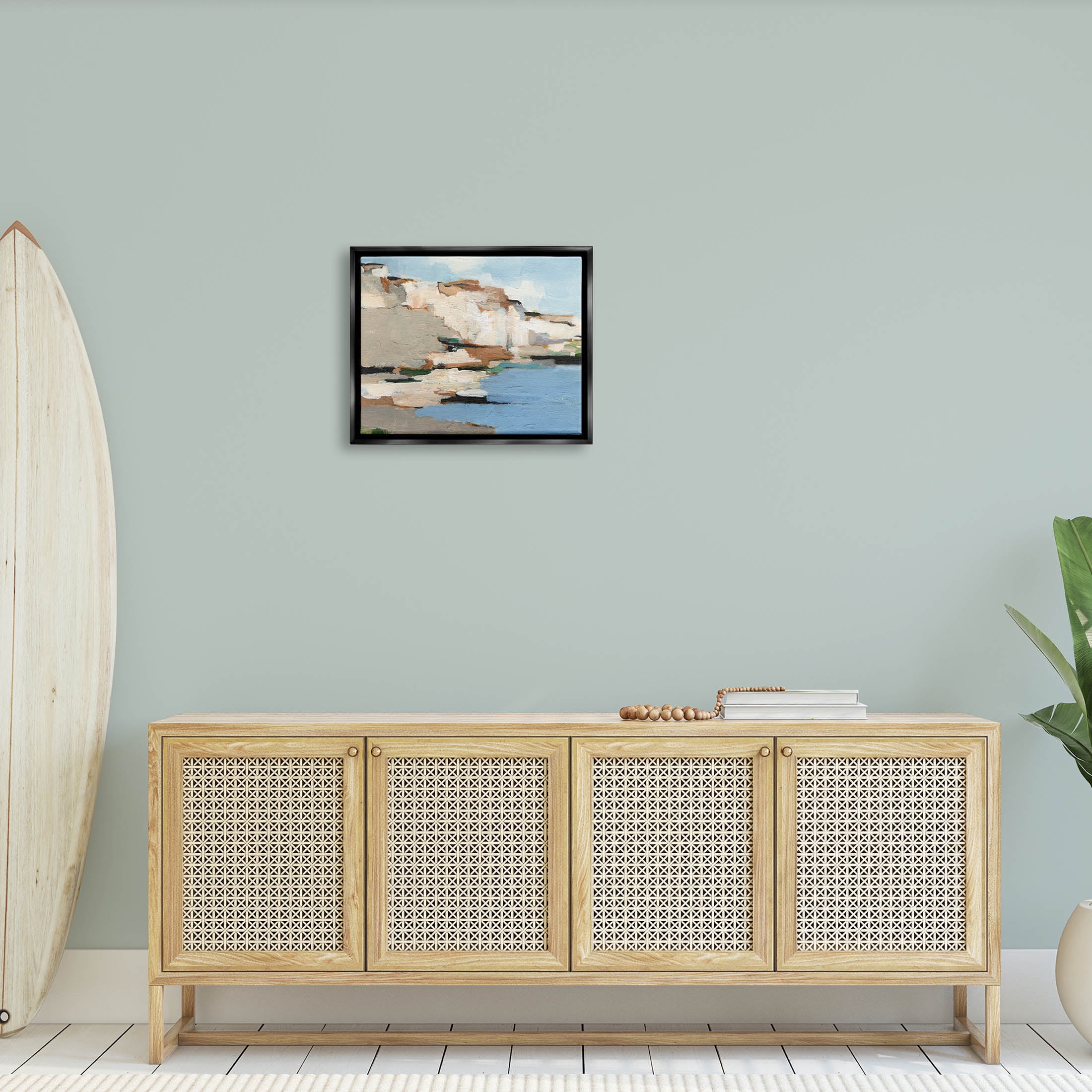 Ocean Cliffs Nature Landscape Landscape Painting Jet Black Framed Art Print Wall Art