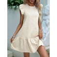 thumbnail image 3 of Women'S Ruffle Sleeve Mini Dress Summer Casual Crewneck Flowy A Line Short Babydoll Dress with Tiered White L, 3 of 7