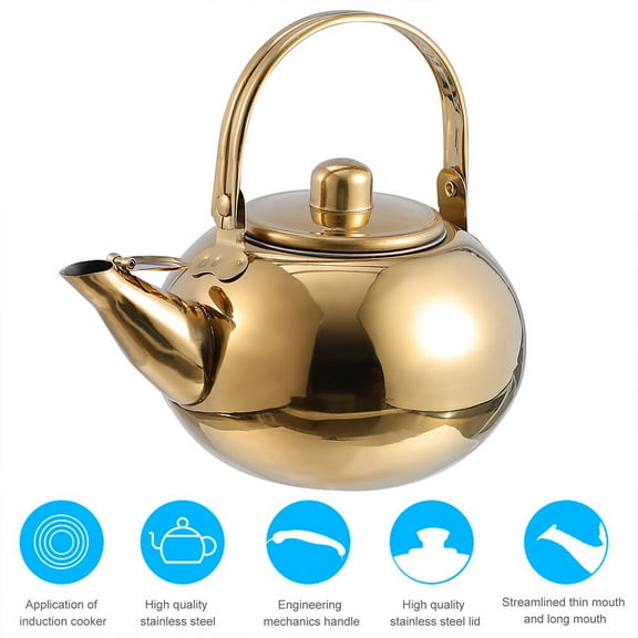 GAXIRE Golden Stovetop Tea Kettle Whistling Pot for Tea , 1 Set, Easy Pouring and