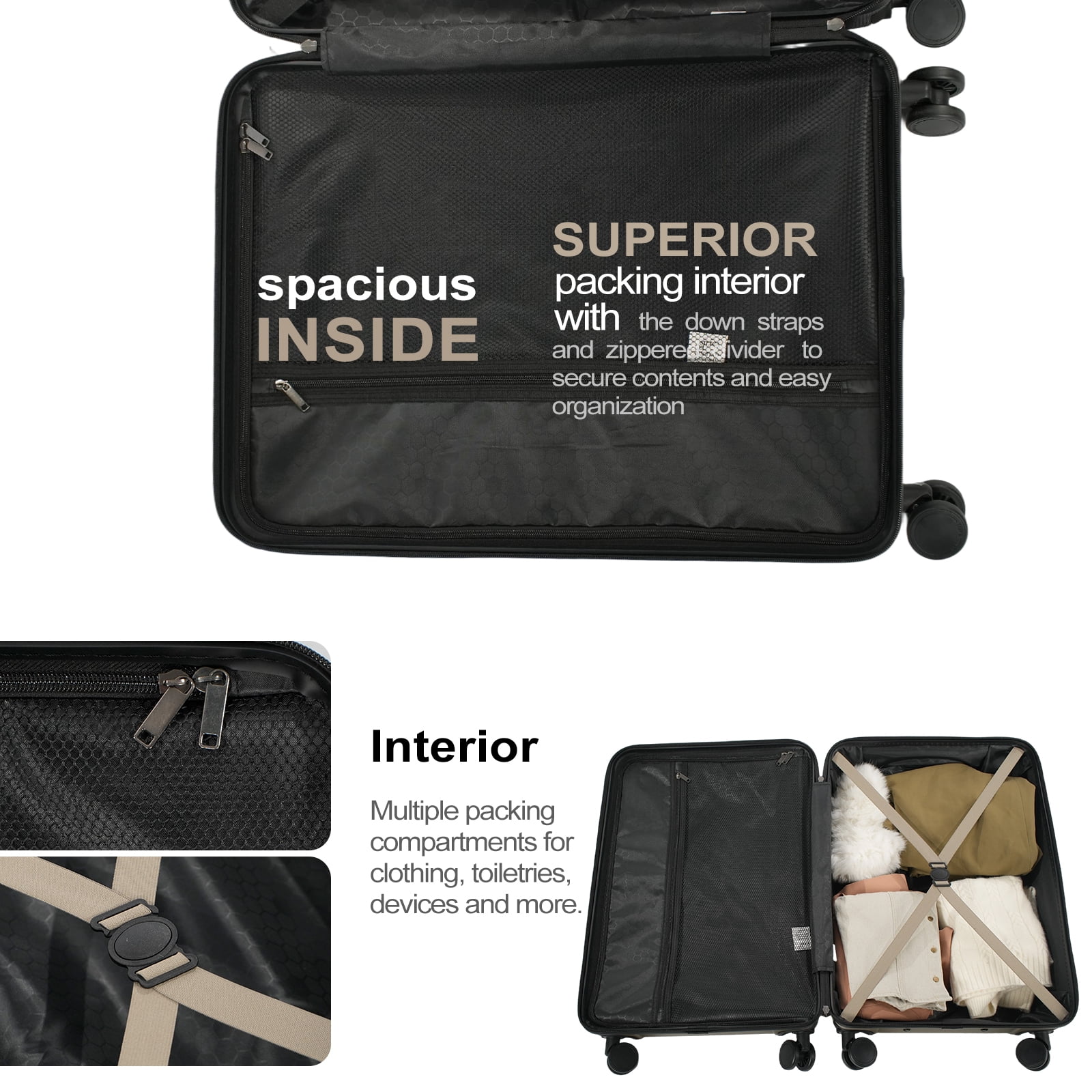 Travelhouse 3 Piece Hardside Luggage Set Hardshell Lightweight Suitcase with TSA Lock Spinner Wheels 20in24in28in.(Gold)