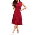 thumbnail image 2 of INSPIRE CHIC Women's A-Line Sleeveless Dress Pleated Neck Tie Waist Summer Work Flare Dresses XL Red, 2 of 5