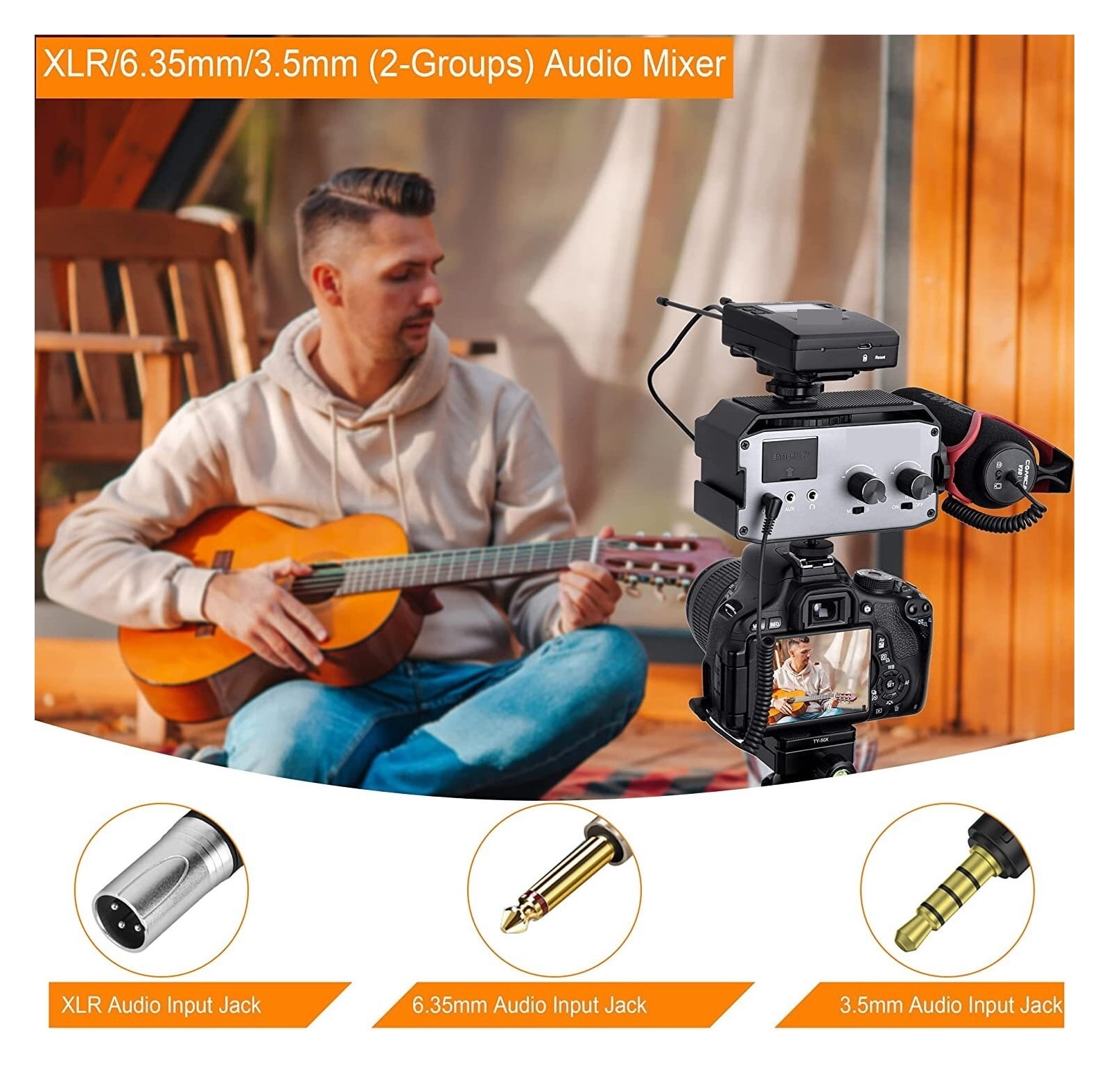 XLR Audio Mixer,CVM-AX3 Dual XLR/6.35mm/3.5mm Video Audio Mixer, Camera Mixer