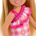 thumbnail image 5 of Barbie Chelsea Doll, Small Doll Wearing Removable Checked Dress with Blonde Hair & Blue Eyes, 5 of 8