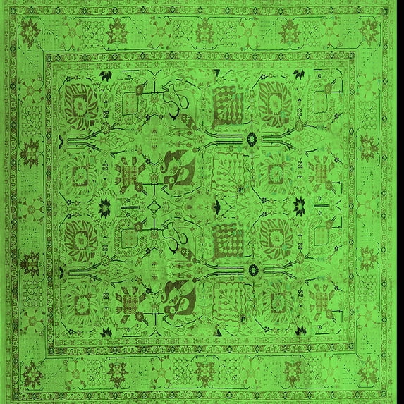 Ahgly Company Indoor Square Oriental Green Traditional Area Rugs, 8' Square