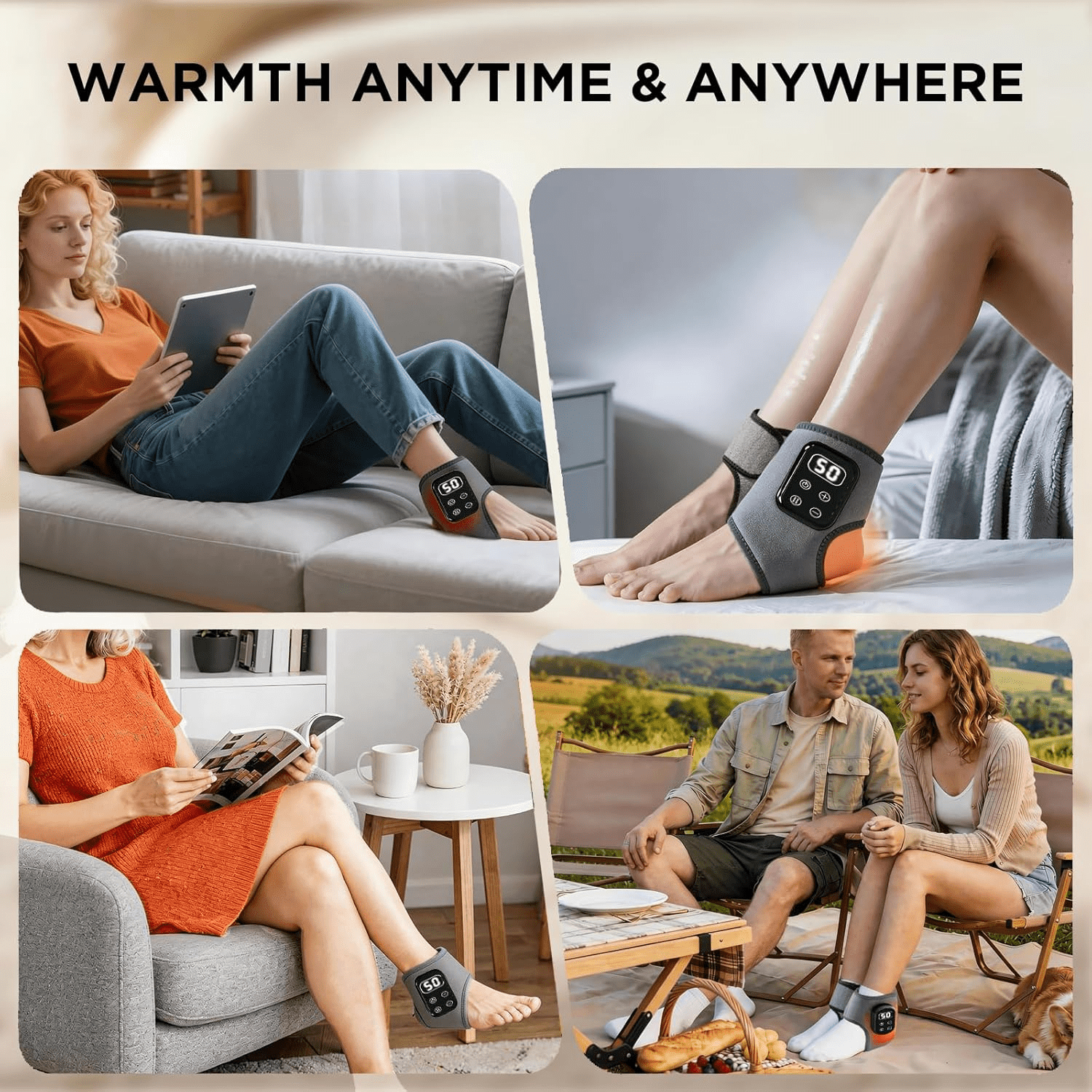 Portable Foot Massager, Heated Foot & Ankle Massager Wrap with Vibration Modes & Adjustable Heat Levels, Ideal Father's Day & Mother's Day Gifts, 2Pcs Grey
