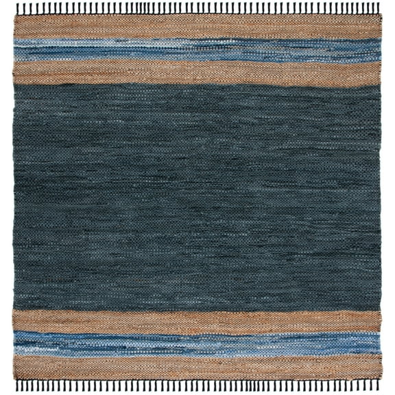 SAFAVIEH Vintage Leather Milica Striped Area Rug, Blue/Natural, 8' x 8' Square