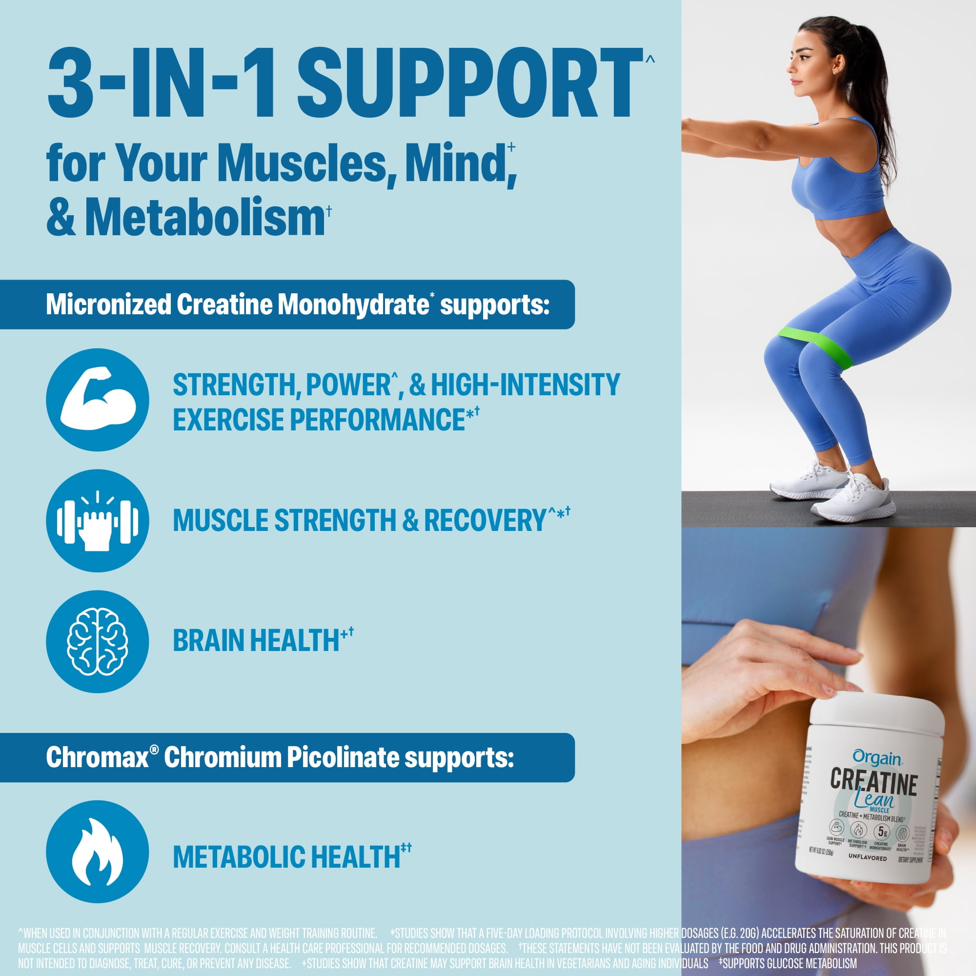 Orgain Creatine Lean Muscle Monohydrate Powder, Metabolism Blend, Unflavored, 50 servings, 8.82 oz