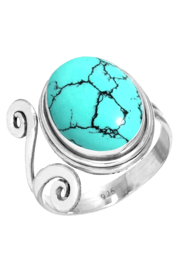 925 Sterling Silver Ring For Women - Men Blue Turquoise Gemstone Silver Ring Size 6.5 December Birthstone Boho Silver Ring Size 6.5 Cocktail Party Gift For Wife 925 Silver Gemstone Jewelry