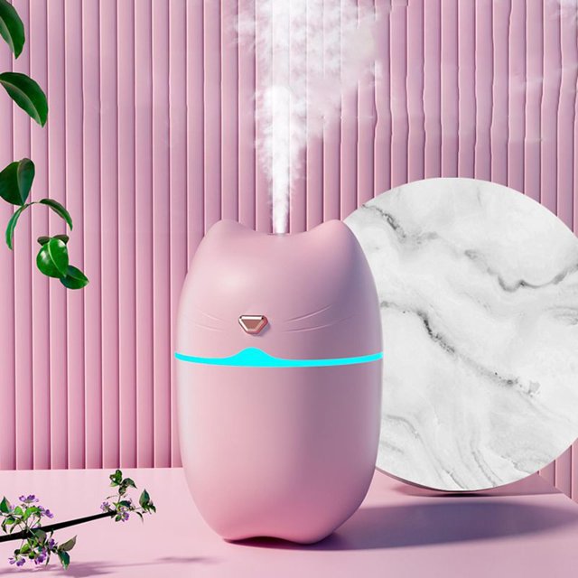 Humidificateur d'Air Portable Design Chat Diffuseur d'Arôme 2 Modes de Brume Réglables Rose