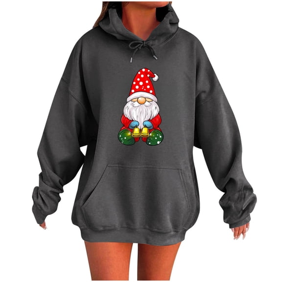 Riecok Christmas Sweatshirts for Women Long Sleeve Hooded Pullover Pullover Tops with Pocket Trendy Fall Clothes