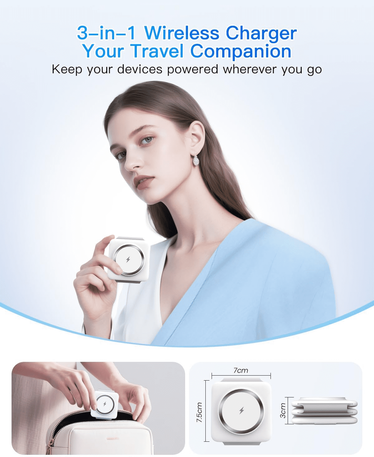 Charging Station for Apple Multiple Devices - Travel Charging Pad for iPhone 12-17 Pro Max Plus Watch & Airpods（White）