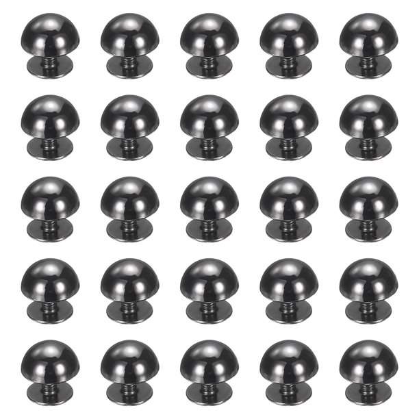 Uxcell 25 Pcs Remaches Redondos, Remaches de Decoración de Metal de 10mm, Remaches de Tornillo de Espalda, Negros