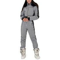 FEIFLY Womens Winter Ski O-Neck Jumpsuits Outdoor Sports Waterproof Snowsuit Removable Wool Collar Coats O-Neck Jumpsuit Solid Color Stylish Female Outwear