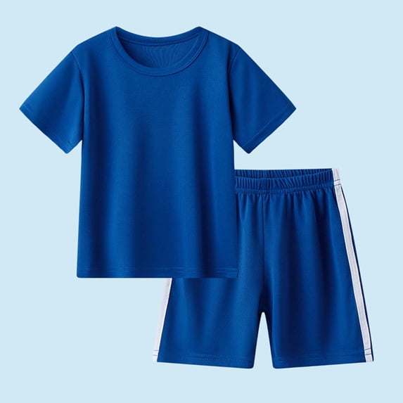 Splozh Boys School Short Sets Boys Short Sets Kids Clothes T-Shirt Shorts Set Summer Outfit Athletic Suit,Blue,10-11 Years