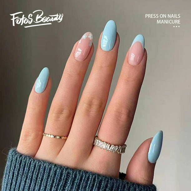 Fofosbeauty 24 pcs Almond Fake Nails, Medium Press on French Tip Nails, Almond Lakeside Blue Daisy Fofosbeauty 24 pcs Almond Fake Nails, Medium Press on French Tip Nails, Almond Lakeside Blue Daisy