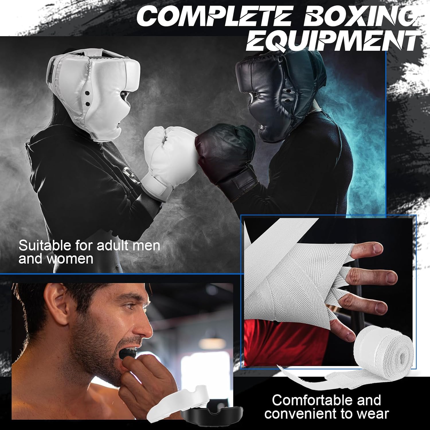 14-piece boxing set includes 2 pairs of 16-ounce (approximately 453.6 grams) boxing gloves, a helmet, and a face mask for adult and youth beginners training equipment