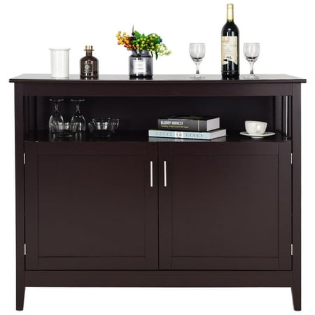 server dining brown buffet table sideboard costway cabinet storage wood modern kitchen