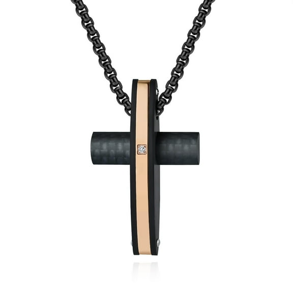 Metaljc Pure Carbon Fiber Cross Necklace for Men, Religion Jewelry Gifts, 24 In