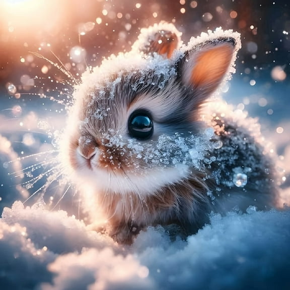 Diamond Art Painting Kits for Adults,Winter Rabbit 5D Diamond Painting Dots Art Kits for Adults Beginner, DIY Full Round Gem Crystal Art Paint by Diamond, Home Wall Decor 14x 14 in