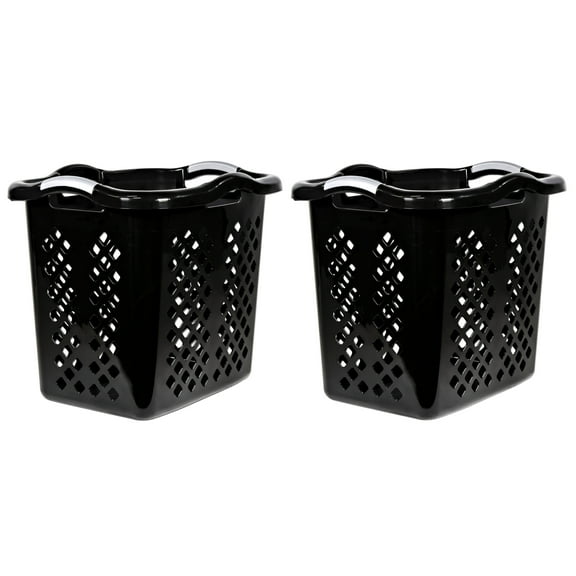 Home Logic 2 Bushel Lamper Plastic Laundry Basket with Silver Handles, Black, 2 Pack