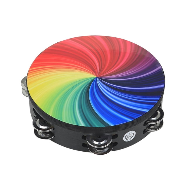 Amdohai 8 Inch Rainbow Tambourine Wooden Handbell Early Education Percussion