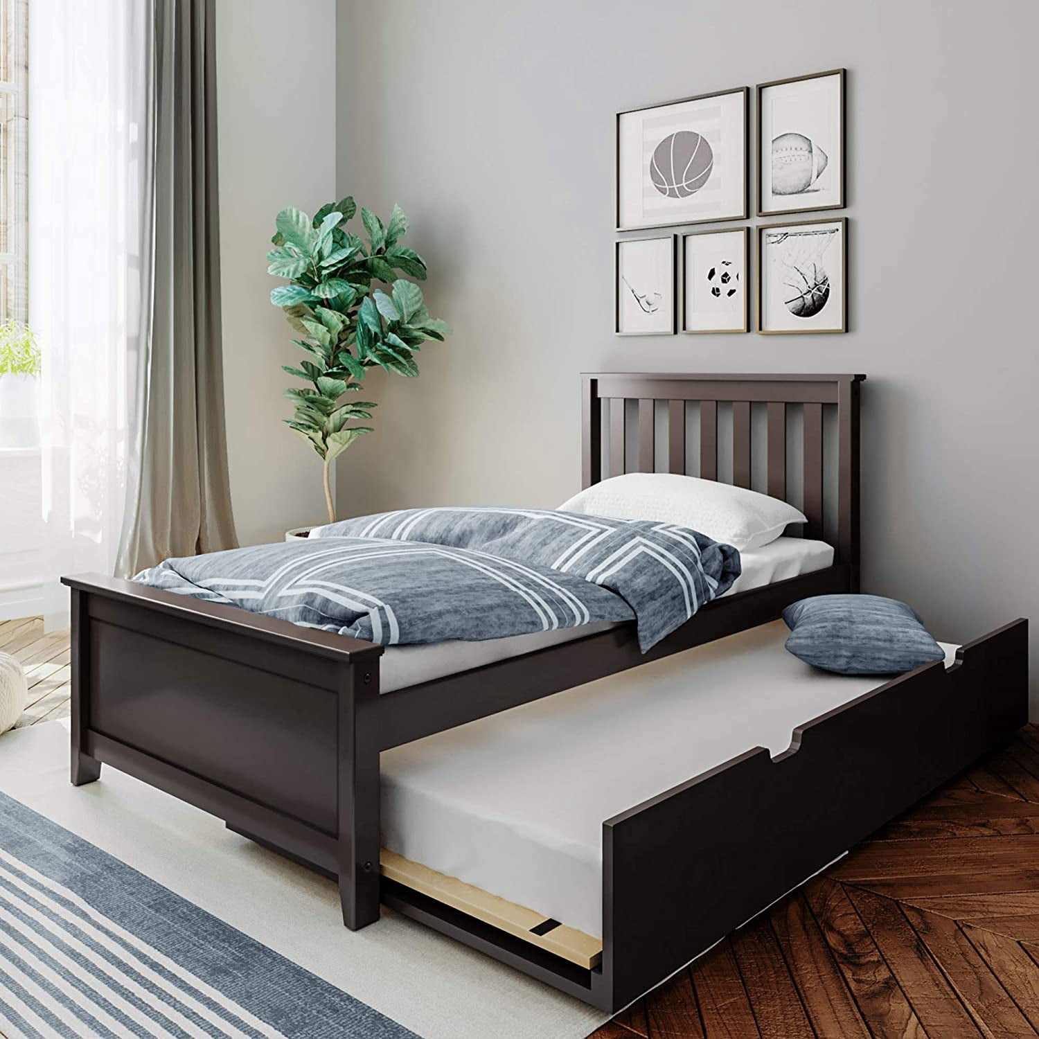 BEDSMART Solid Wood Twin Size Bed With Trundle | Espresso