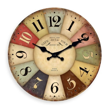 Farmhouse Clock Wall Decor Living Room - Colourful Wall Clock Battery Operated 12 Inch - Wood Wall Clock Slient