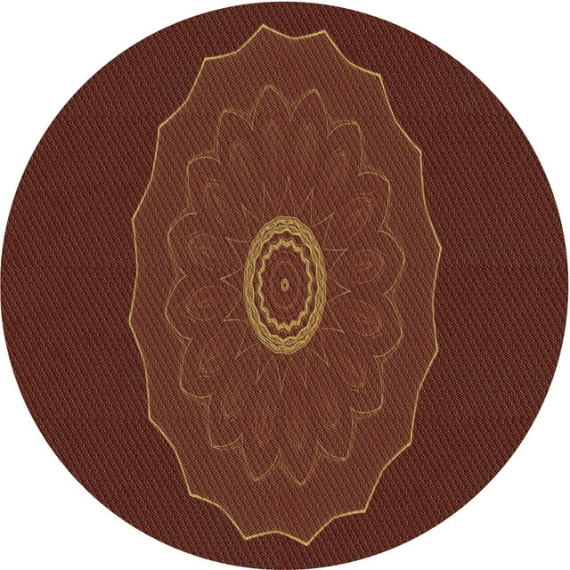 Ahgly Company Tapis Rond Lavable en Machine Intérieur Transitionnel Acajou Brun, 5 Pieds Rond
