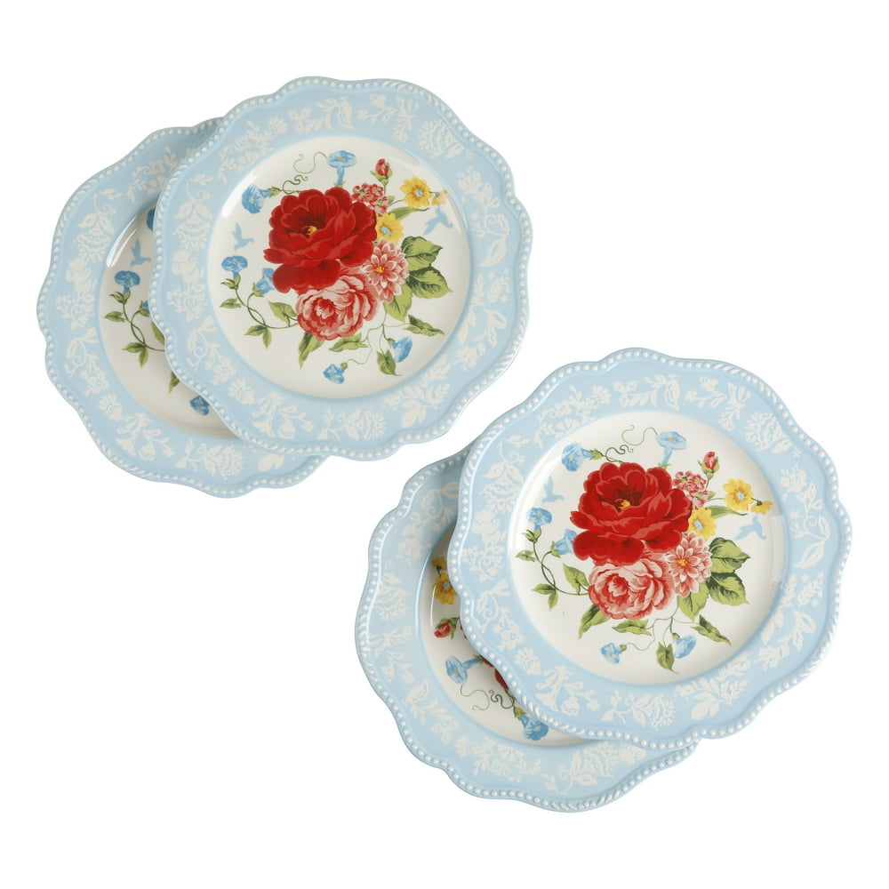 The Pioneer Woman Sweet Rose 10.98Inch Scalloped Dinner Plates, 4Pack