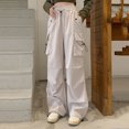 thumbnail image 4 of Gibobby Pantalones de trabajo para hombre Pantalones cargo a la moda para mujer, pantalones con cordón y dos prendas, pantalones deportivos drapeados de pierna ancha(Beige,M), 4 of 5