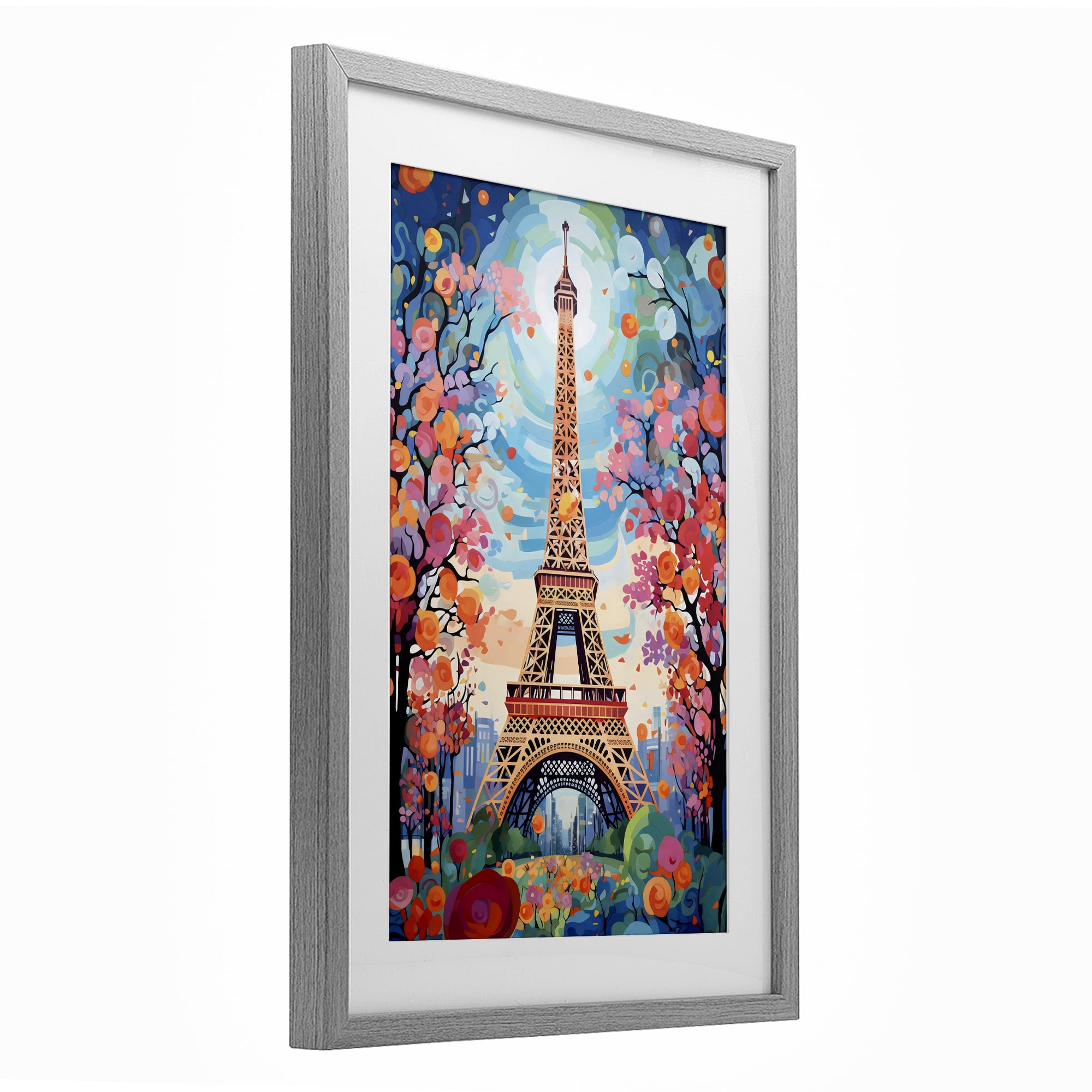 Stupell Industries Eiffel Tower Nighttime Bloom Gray Framed Print Under Glass, design by Creative Studio