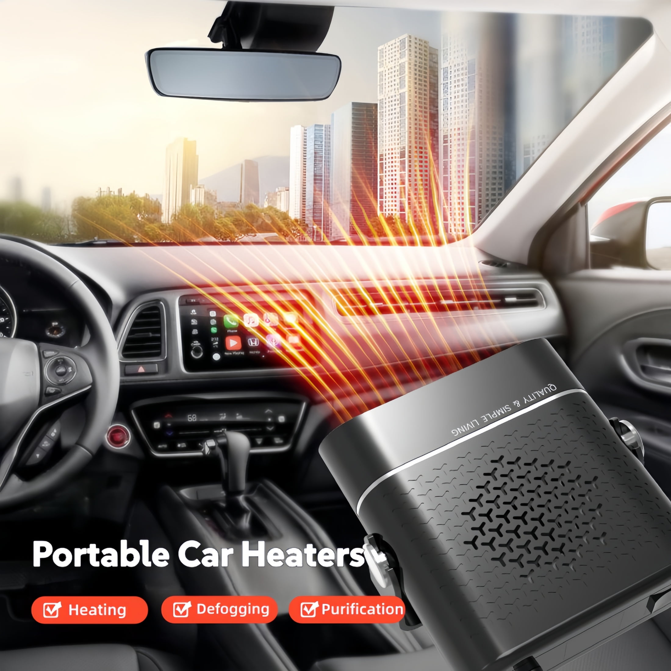 12V Car Heater- Portable Windshield Defogger with Dual Heating and Cooling Function for Fast Winter Warming and Defrosting