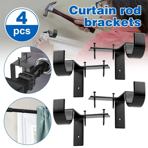 4X Brackets Hang Curtain Rod Holders Single Hook Right Into Window Frame Decor