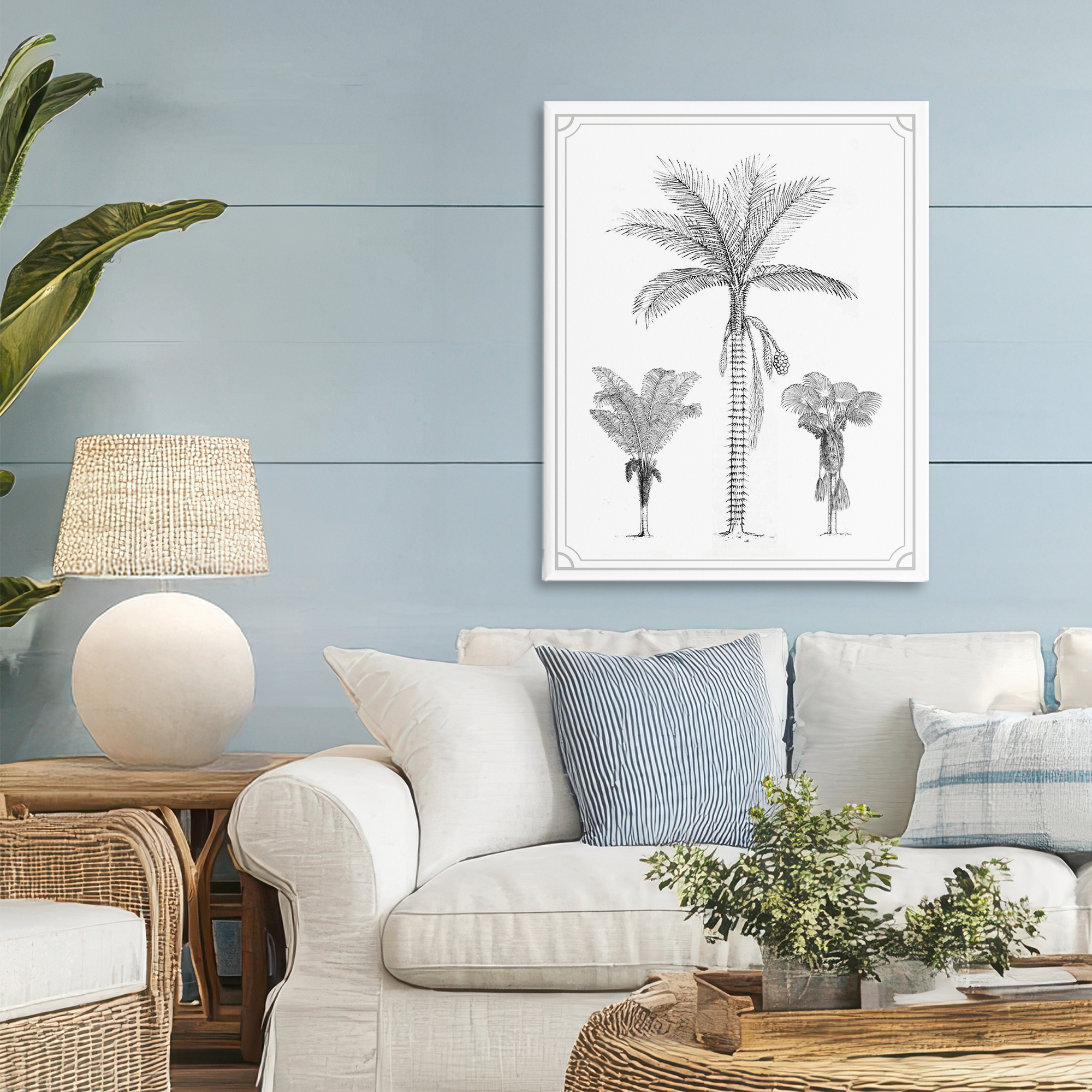 Palm Tree Trio Sketches Canvas Wall Art, design by Lettered and Lined