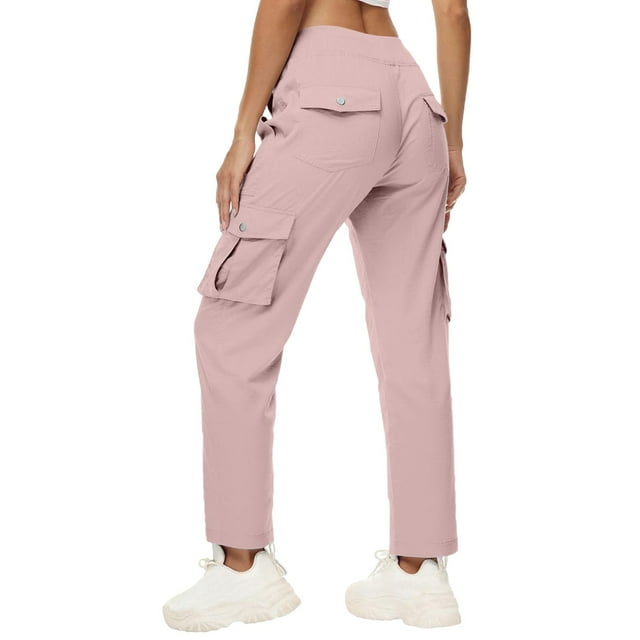 iHPH7 Joggers pour Femmes Pantalons Cargo de Randonnée Femmes Pantalons à Séchage Rapide Femmes Pantalons Amples Pantalons Taille Haute pour Femmes Pantalons Cargo Femmes Pantalons Cargo pour Femmes avec Poches Rose TG