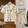 thumbnail image 2 of KPOPLK Girls Pjs Outfit Toddler Girl 2 Piece Button Down Cute Print Short Sleeve & Shorts Pjs Set Soft Fun Sleepwear for Kids Clothes Size 7-8 Years,Yellow, 2 of 5