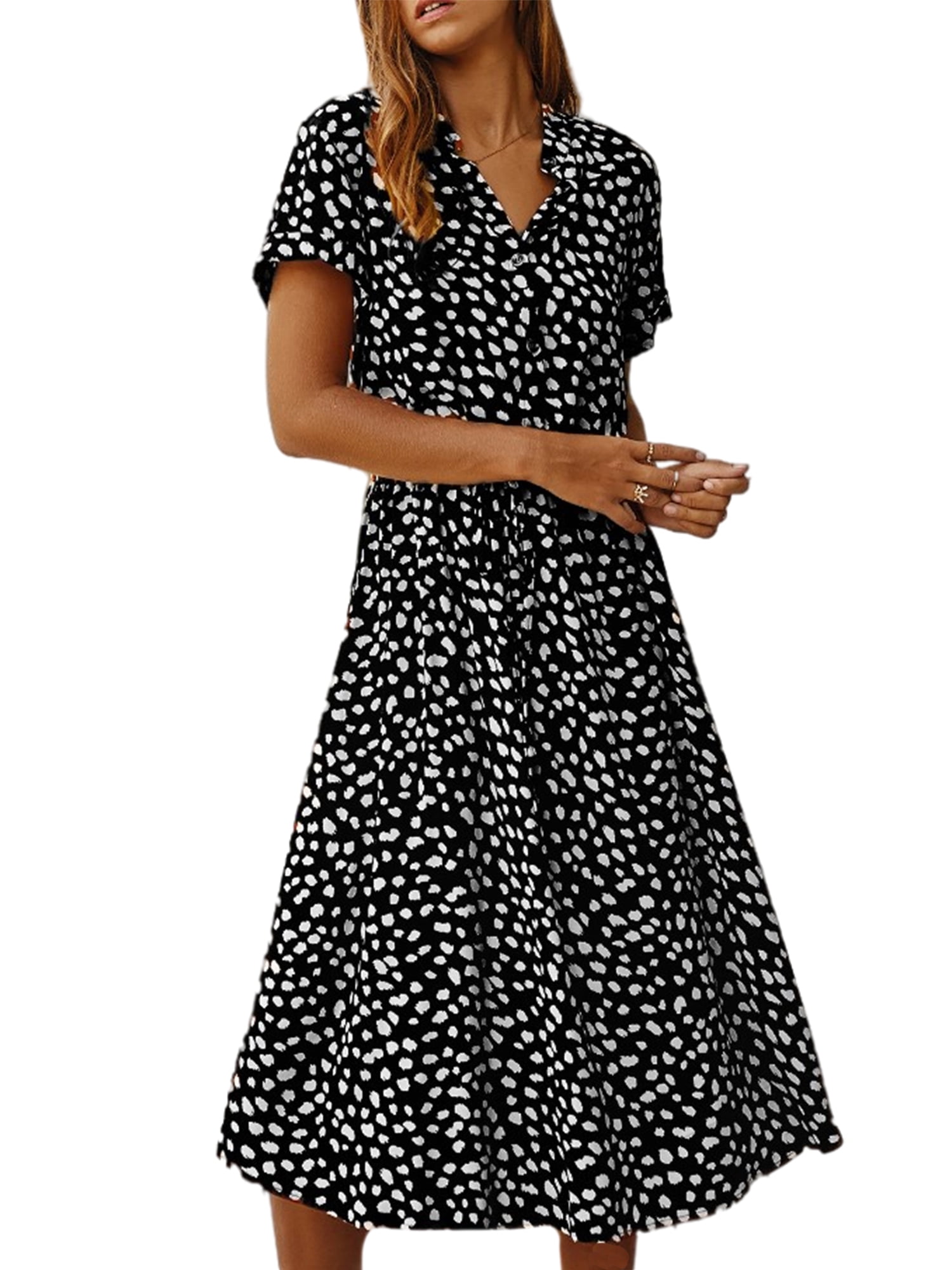 Niuer Women Loose Floral Print Long Dress Ladies Sexy Summer Beach Sundress  Buttons Holiday Drawstring Lace Up Midi Dresses - Walmart.com