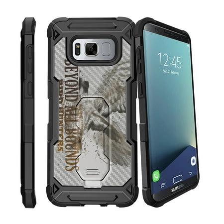 Case for Samsung Galaxy S8 Plus Version [ UFO Defense Case ][Galaxy S8 PLUS SM-G955][Black Silicone] Carbon Fiber Texture Case with Holster + Stand Hunting