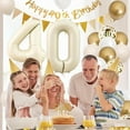 thumbnail image 5 of Gold White Beige 40th Birthday Party Decorations Set Number 40 Balloons Round Confetti Balloons Happy 40th Birthday Hanging Garlands Gold Cake Toppers Triangle Flags Banner 40 Backdrops Supplies, 5 of 6
