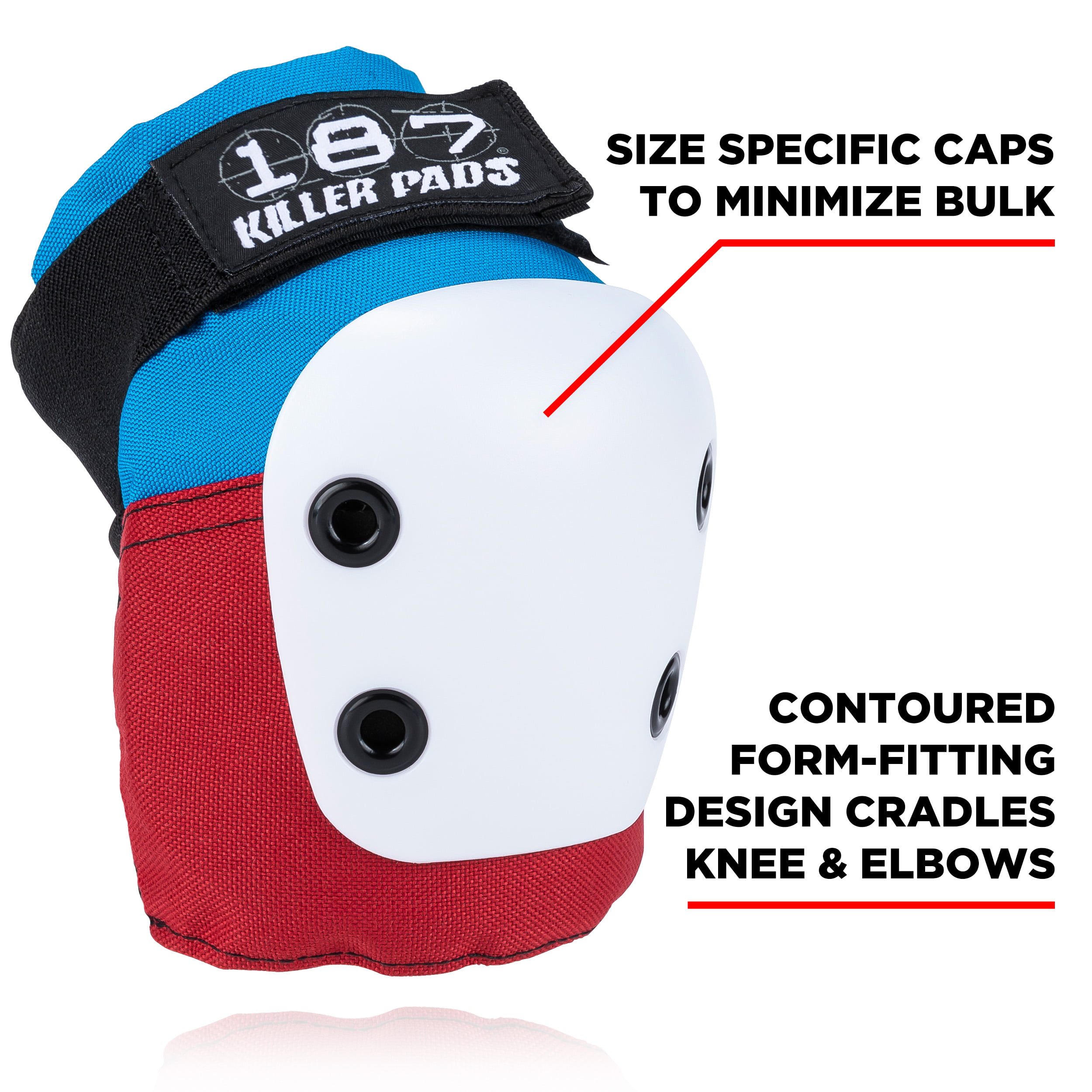 187 Killer Pads Knee Pads, Elbow Pads Combo Pack, Red / White / Blue, X-  Small