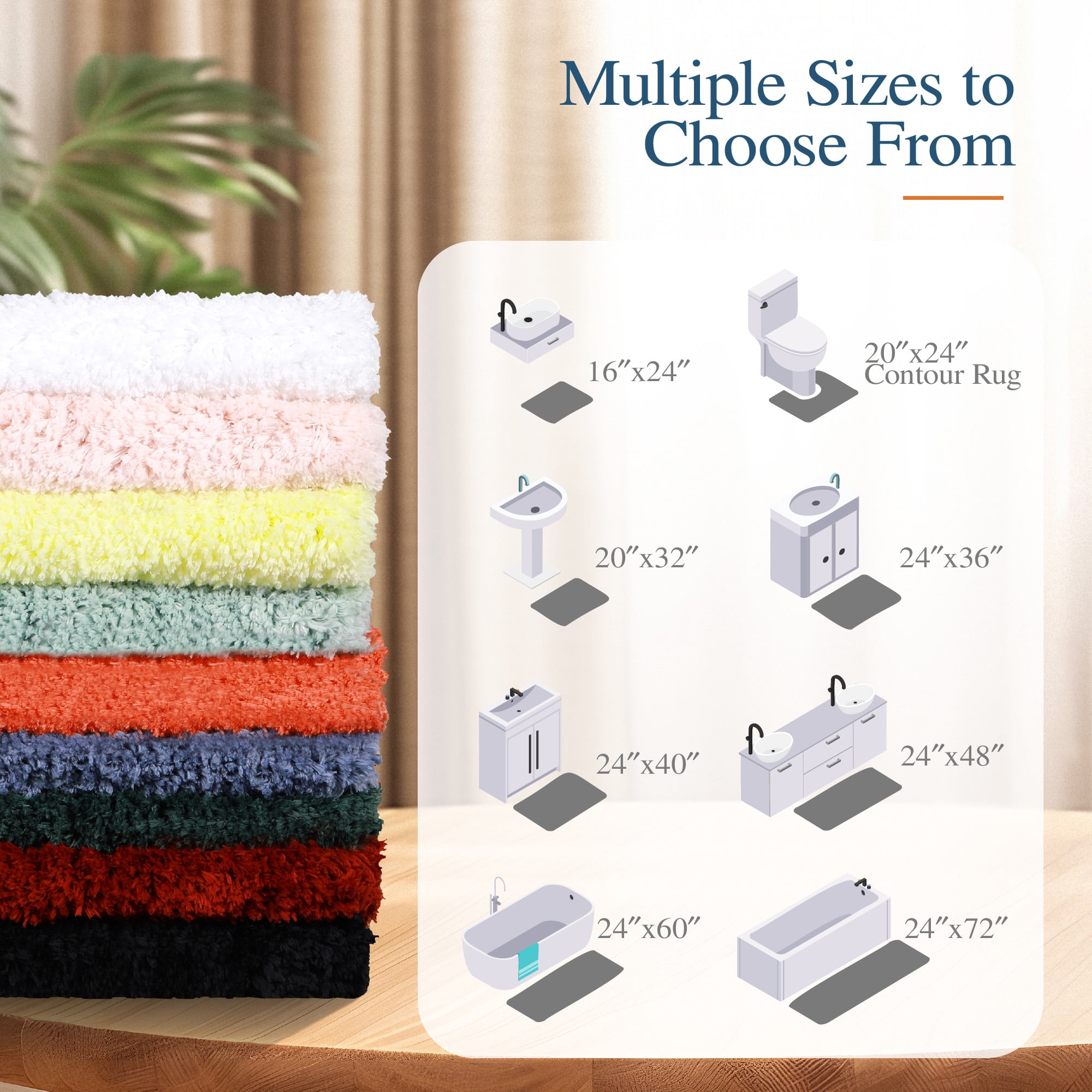 Walensee Shag Bath Rug, Non Slip Bath Mat for Bathroom, 24"x36", Black, Machine Wash