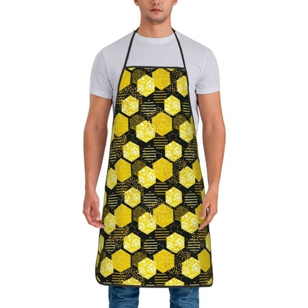 

Matuu Geometric Pattern with Bee for Cooking Apron for Men and Women Adjustable Strap and Waist Ties for Baking Cooking Gardening